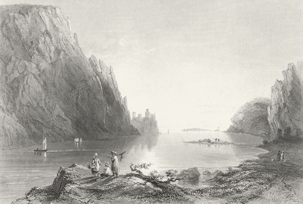 ROMANIA. Ruins, Golumbacz castle. boat raft Mtns 1840 old antique print